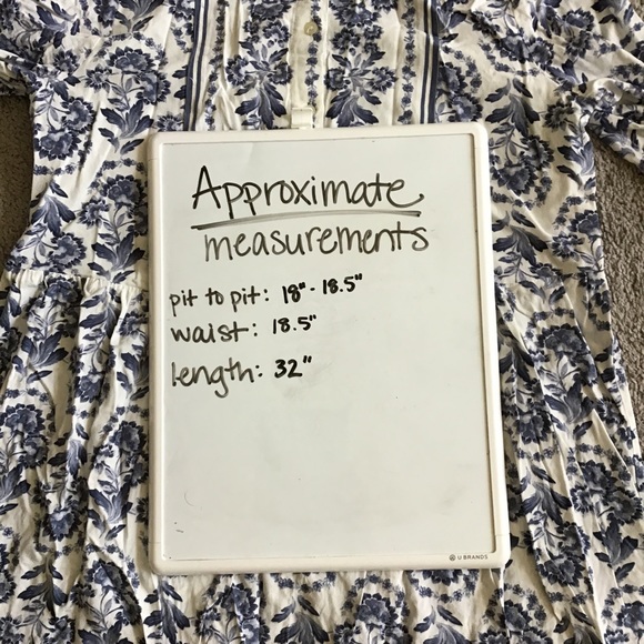 Blue and white floral print long sleeve LOFT dress. Button front. - Picture 6 of 8